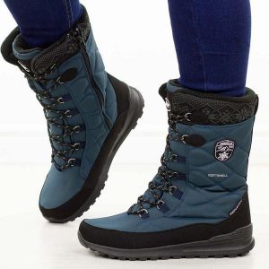 Granatowe zimowe śniegowce damskie z membraną American Club Softshell Sn82/25. Niebieskie buty zimowe American CLUB, z jeansu, bez obcasa, bez zapięcia. Za 259,00 zł.