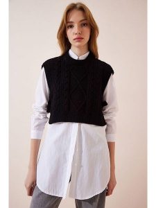 Happiness Istanbul Bezrękawnik w kolorze czarnym rozmiar: onesize. Czarne kamizelki Happiness Istanbul, bez wzorów, bez kołnierzyka, bez ramiączek, bez kaptura. Za 48,39 zł.