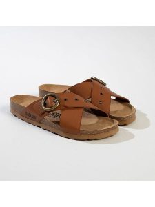 BACKSUN Klapki "Bari" w kolorze jasnobrązowym rozmiar: 42. Brązowe klapki Backsun, bez wzorów, z materiału, z otwartym noskiem, bez obcasa. Za 125,85 zł.