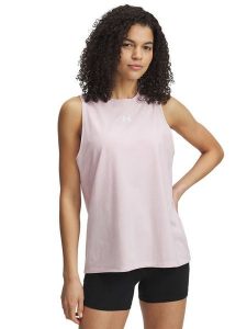 Under Armour Top w kolorze jasnoróżowym rozmiar: XS. Różowe topy Under Armour, xs, bez wzorów, bez kołnierzyka, bez ramiączek. Za 61,60 zł.