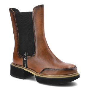 Brązowe Botki Maciejka Damskie Stylowe Obuwie. Brązowe botki Maciejka, bez wzorów, z gumy, bez obcasa, na płaskiej podeszwie, bez zapięcia. Za 319,00 zł.