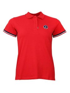 Peak Mountain Koszulka polo w kolorze czerwonym rozmiar: M. Czerwone bluzki Peak Mountain, m, bez wzorów, bez kołnierzyka, bez ramiączek. Za 100,99 zł.