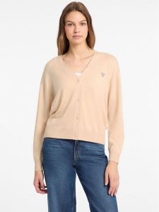 Guess Jeans Sweter 168521 Beżowy Classic Fit. Brązowe kardigany Guess Jeans, z jeansu. Za 209,99 zł.