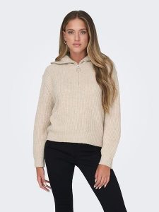 ONLY Sweter "Baker" w kolorze beżowym rozmiar: L. Brązowe swetry oversize ONLY, l, bez wzorów, ze splotem, bez ramiączek. Za 109,52 zł.