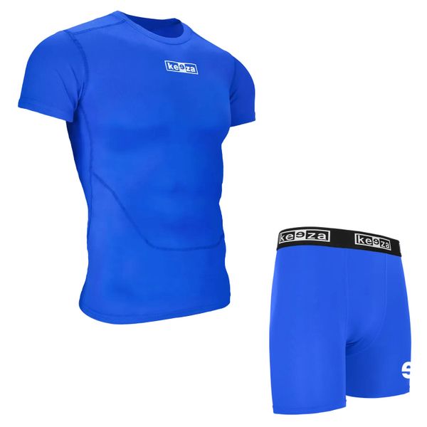 Komplet termoaktywny Keeza z krótkim rękawem. Niebieskie komplety bielizny KEEZA, bez wzorów. Za 100,00 zł.