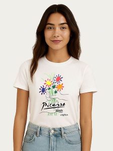 WOOOP Koszulka "Picasso Flowers" w kolorze białym rozmiar: XXL. Białe bluzki Wooop, xxl, bez wzorów, z bawełny, bez kołnierzyka, bez ramiączek. Za 56,99 zł.