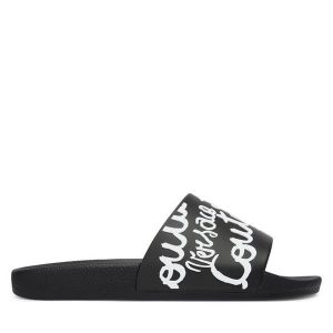 Klapki Versace Jeans Couture. Czarne klapki Versace Jeans Couture, bez wzorów, z jeansu, bez obcasa. Za 329,99 zł.