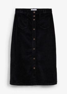 Spódnica sztruksowa midi z elastycznej mieszanki bawełny. Czarne spódnice bonprix, bez wzorów, z bawełny, midi. Za 124,99 zł.