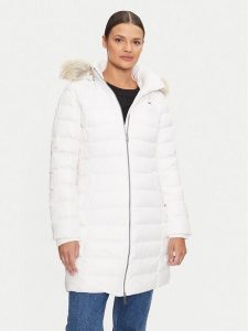 Tommy Jeans Kurtka puchowa Essential DW0DW18864 Biały Slim Fit. Białe kurtki Tommy Jeans, xs, bez wzorów, z jeansu, bez kaptura. Za 579,99 zł.