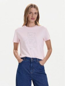 Guess T-Shirt V5BI16 K8FQ4 Różowy Regular Fit. Czerwone t-shirty Guess, s, z aplikacjami, z bawełny, bez kołnierzyka, bez ramiączek. Za 139,99 zł.