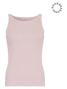 MOSS COPENHAGEN Top dzianinowy w kolorze jasnoróżowym rozmiar: S/M. Różowe topy Moss Copenhagen, m, bez wzorów, z dzianiny, bez kołnierzyka, bez ramiączek. Za 99,95 zł.