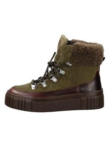 GANT Footwear Skórzane botki "Snowmont" w kolorze oliwkowym rozmiar: 36. Zielone botki GANT Footwear, bez wzorów, ze skóry, bez obcasa, bez zapięcia. Za 329,89 zł.