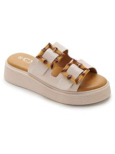 C'M Klapki w kolorze beżowym rozmiar: 38. Brązowe klapki C'M, bez wzorów, z otwartym noskiem, bez obcasa, na platformie. Za 140,53 zł.