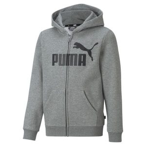 Młodzieżowa bluza z kapturem z dużym logo Essentials PUMA Medium Gray Heather. Szara bluzy Puma, m, bez wzorów, z kapturem. Za 204,35 zł.