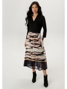 Aniston Sukienka w kolorze jasnobrązowo-beżowo-czarnym rozmiar: 38. Brązowe sukienki Aniston, bez wzorów, z wiskozy, bez kołnierzyka, bez ramiączek, midi. Za 95,99 zł.