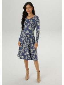 Aniston Sukienka w kolorze niebiesko-białym rozmiar: 42. Białe sukienki Aniston, bez wzorów, z wiskozy, bez kołnierzyka, bez ramiączek, midi. Za 88,64 zł.