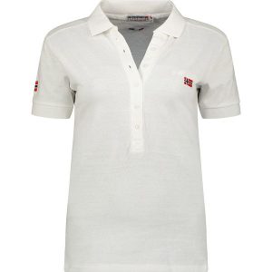 Geographical Norway Koszulka polo "Kelly" w kolorze białym rozmiar: L. Białe bluzki Geographical Norway, l, bez wzorów, z bawełny, bez kołnierzyka, bez ramiączek. Za 57,06 zł.