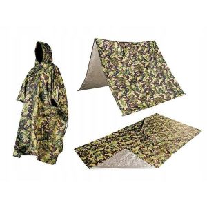 Poncho peleryna przeciwdeszczowa 3w1 tarp mata. Brązowe kurtki NEO TOOLS, uniwersalny, bez wzorów, bez kaptura. Za 98,99 zł.