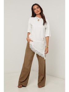 Le Monde du Lin Tunika w kolorze białym rozmiar: 34/36. Białe tuniki Le Monde du Lin, bez wzorów, z bawełny, z asymetrycznym kołnierzem, bez ramiączek. Za 100,99 zł.