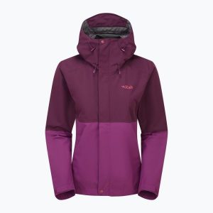 Kurtka przeciwdeszczowa damska Rab Downpour. Fioletowe kurtki RAB, bez wzorów, bez kaptura. Za 479,99 zł.