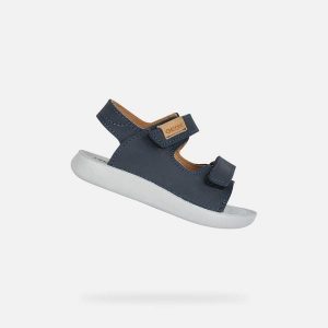 Sandały GEOX B SANDAL LIGHTFLOPPY Niebieski. Niebieskie sandały Geox, bez wzorów, ze skóry, bez obcasa, bez zapięcia. Za 171,99 zł.