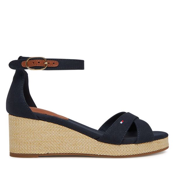 Sandały Tommy Hilfiger. Niebieskie sandały TOMMY HILFIGER, bez wzorów, bez obcasa, na koturnie, bez zapięcia. Za 269,99 zł.