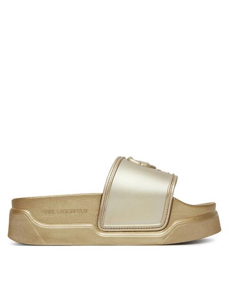 KARL LAGERFELD Klapki Kondominium KL88819 Złoty. Żółte klapki KARL LAGERFELD, bez wzorów, z syntetyku, bez obcasa. Za 499,99 zł.