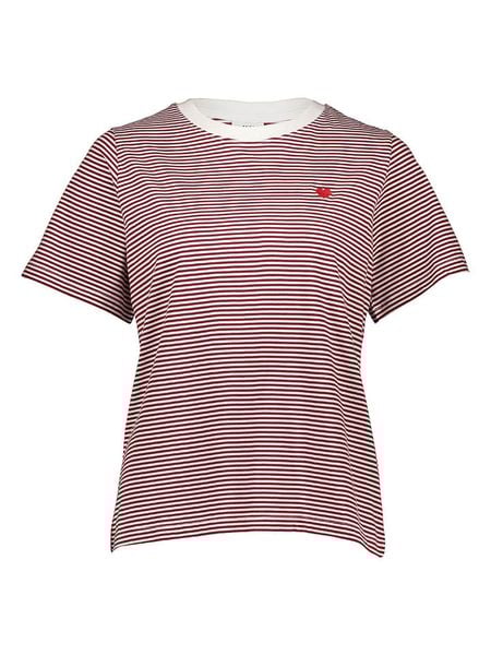 JDY Koszulka w kolorze czerwono-białym rozmiar: M. Czerwone bluzki JDY, m, bez wzorów, z bawełny, bez kołnierzyka, bez ramiączek. Za 43,99 zł.