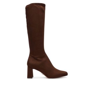 Kozaki Steve Madden. Brązowe kozaki Steve Madden, bez wzorów, bez obcasa, na płaskiej podeszwie, bez zapięcia. Za 599,99 zł.