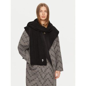 Szalik KARL LAGERFELD. Czarne szaliki KARL LAGERFELD, bez wzorów. Za 399,99 zł.