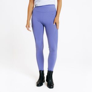 Legginsy jeździeckie damskie letnie full grip - niebieskie. Niebieskie legginsy FOUGANZA, bez wzorów, z materiału, z podwyższonym stanem, długie. Za 129,99 zł.