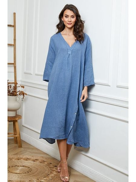 Joséfine Lniana sukienka w kolorze niebieskim rozmiar: L. Niebieskie sukienki Joséfine, na co dzień, l, bez wzorów, ze lnu, z asymetrycznym kołnierzem, bez ramiączek, maxi, asymetryczne. Za 242,13 zł.