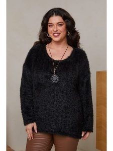 Curvy Lady Sweter w kolorze czarnym rozmiar: 40/42. Czarne swetry oversize Curvy Lady, bez wzorów, ze splotem, bez ramiączek. Za 143,99 zł.