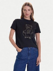 Guess T-Shirt V5BI16 K8FQ4 Czarny Regular Fit. Czarne t-shirty Guess, m, z aplikacjami, z bawełny, bez kołnierzyka, bez ramiączek. Za 139,99 zł.