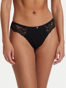 BOSS Stringi Blossom 50556195 Czarny. Czarne stringi Boss, bez wzorów, z syntetyku. Za 149,99 zł.