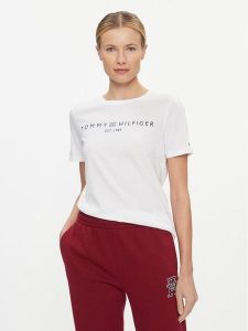 Tommy Hilfiger T-Shirt Logo WW0WW40276 Biały Regular Fit. Białe t-shirty TOMMY HILFIGER, s, bez wzorów, z bawełny, bez kołnierzyka, bez ramiączek. Za 119,99 zł.