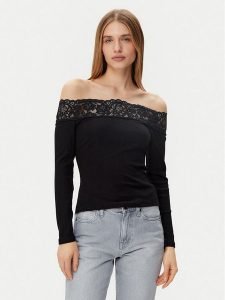 Morgan Bluzka 251-THEODOR Czarny Slim Fit. Czarne bluzki Morgan, s, bez wzorów, z bawełny, bez kołnierzyka, bez ramiączek. Za 129,99 zł.
