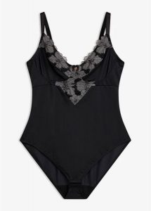 Mocno modelujące body bez fiszbin z haftem. Czarne body i gorsety bonprix, bez wzorów. Za 124,99 zł.