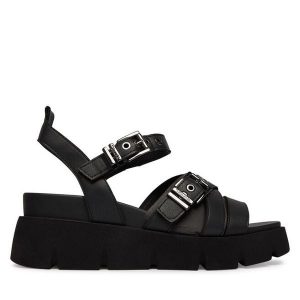 Sandały Tamaris. Czarne sandały Tamaris, bez wzorów, bez obcasa, na koturnie, bez zapięcia. Za 299,99 zł.