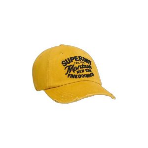 Damska czapka z daszkiem Superdry Vintage Applique. Żółte czapki Superdry, z aplikacjami, sportowe. Za 141,45 zł.