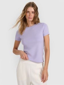 4F T-shirt z prążkowanej dzianiny z modalem damski - niebieski XL. Niebieskie t-shirty 4f, xl, bez wzorów, z dzianiny, bez kołnierzyka, bez ramiączek. W wyprzedaży za 69,99 zł.
