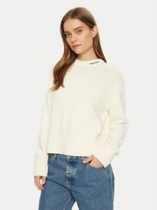 Calvin Klein Jeans Sweter Logo Embro J20J225073 Écru Regular Fit. Swetry klasyczne Calvin Klein Jeans, l, z bawełny, bez kołnierzyka. Za 479,99 zł.
