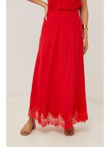 Le Monde du Lin Lniana spódnica w kolorze czerwonym rozmiar: 38/40. Czerwone spódnice Le Monde du Lin, bez wzorów, z koronki, maxi. Za 165,99 zł.