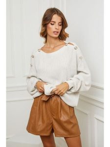 So Cachemire Sweter "Cornella" w kolorze kremowym rozmiar: S. Brązowe swetry oversize So Cachemire, s, bez wzorów, z kaszmiru, bez ramiączek. Za 211,95 zł.