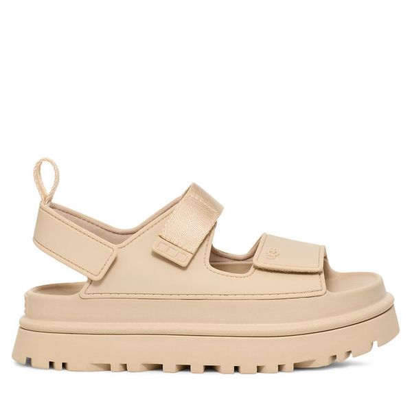 Sandały Ugg. Brązowe sandały Ugg, bez wzorów, bez obcasa, na koturnie, bez zapięcia. Za 399,99 zł.