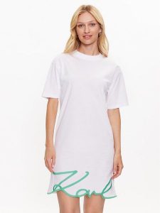 KARL LAGERFELD Sukienka codzienna Signature 231W1357 Biały Relaxed Fit. Białe kombinezony KARL LAGERFELD, na co dzień, xs, bez wzorów, z bawełny, bez kołnierzyka, bez ramiączek, proste. Za 699,99 zł.