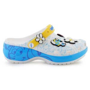 Klapki Crocs Smurfs Platform clog 210822-90H białe. Białe klapki bez wzorów, bez obcasa. Za 490,22 zł.