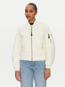 Guess Jeans Kurtka bomber W5RL81 WHAA2 Écru Regular Fit. Kurtki Guess Jeans, xl, z aplikacjami, z jeansu, bez kaptura. Za 519,99 zł.