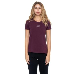 Leone 1947 Never Without Damen Kurzarm-T-Shirt with Strass-Logo. Czerwone t-shirty LEONE 1947 APPAREL, bez wzorów, z bawełny, bez kołnierzyka, bez ramiączek. W wyprzedaży za 84,20 zł.