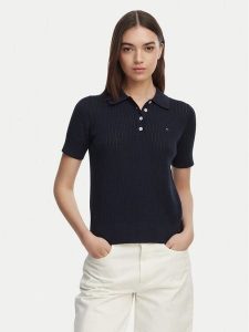 Tommy Hilfiger Sweter WW0WW49362 Granatowy Slim Fit. Niebieskie swetry klasyczne TOMMY HILFIGER, xs, z bawełny, bez kołnierzyka. Za 551,99 zł.